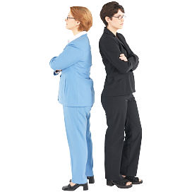 Two women with backs to each other