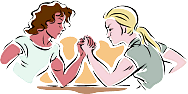 two women arm wrestling